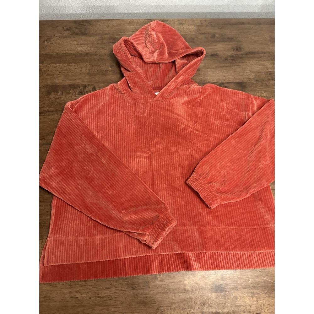 Aerie Burnt Orange Rust Cropped Super Soft Corduroy Hoodie Size Medium